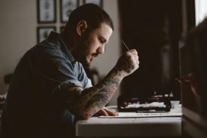 Barber student studying for barber exam